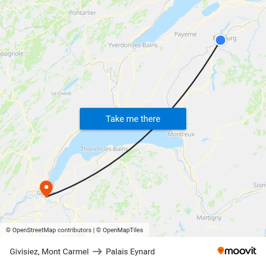 Givisiez, Mont Carmel to Palais Eynard map