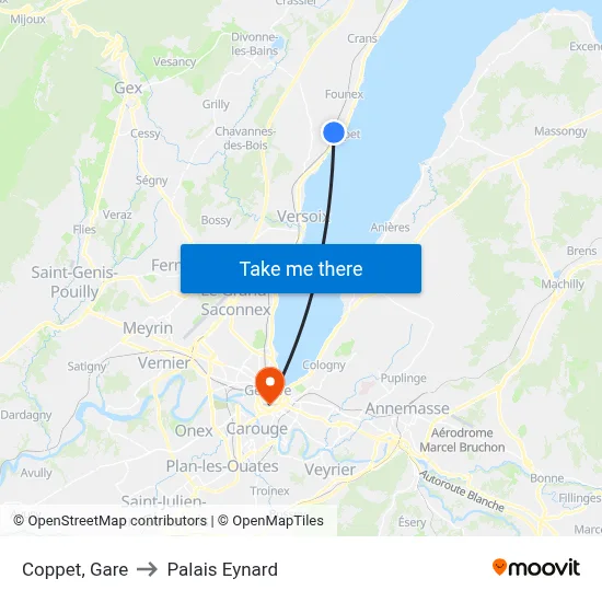 Coppet, Gare to Palais Eynard map