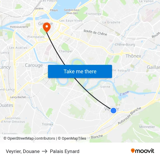 Veyrier, Douane to Palais Eynard map