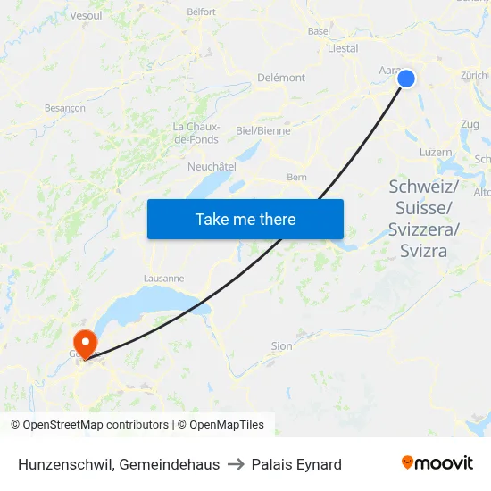 Hunzenschwil, Gemeindehaus to Palais Eynard map