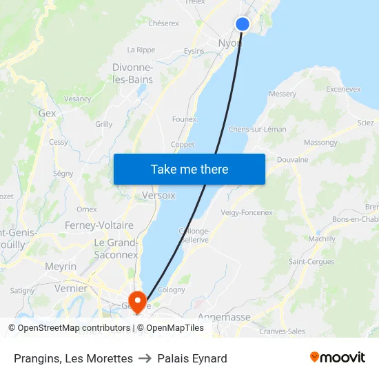 Prangins, Les Morettes to Palais Eynard map