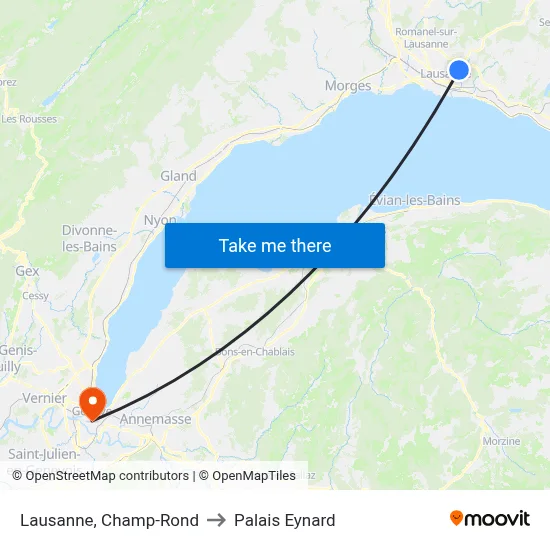 Lausanne, Champ-Rond to Palais Eynard map