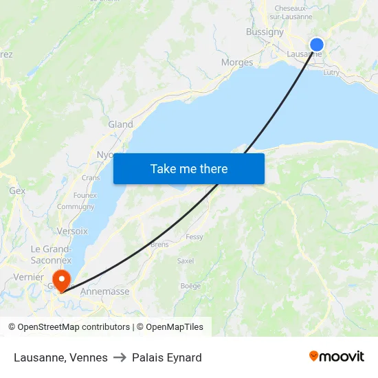 Lausanne, Vennes to Palais Eynard map