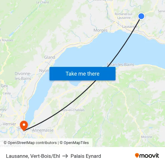 Lausanne, Vert-Bois/Ehl to Palais Eynard map