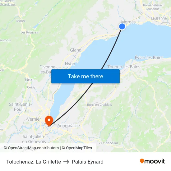 Tolochenaz, La Grillette to Palais Eynard map