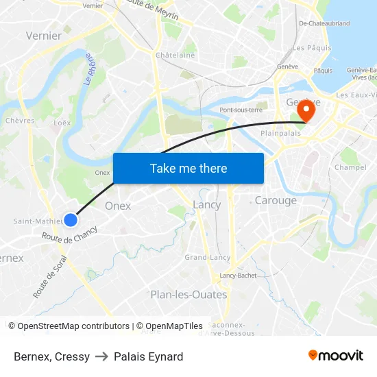 Bernex, Cressy to Palais Eynard map
