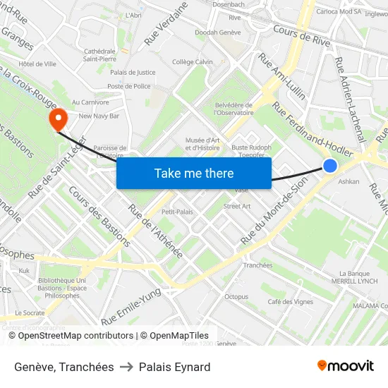 Genève, Tranchées to Palais Eynard map