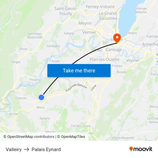 Valleiry to Palais Eynard map