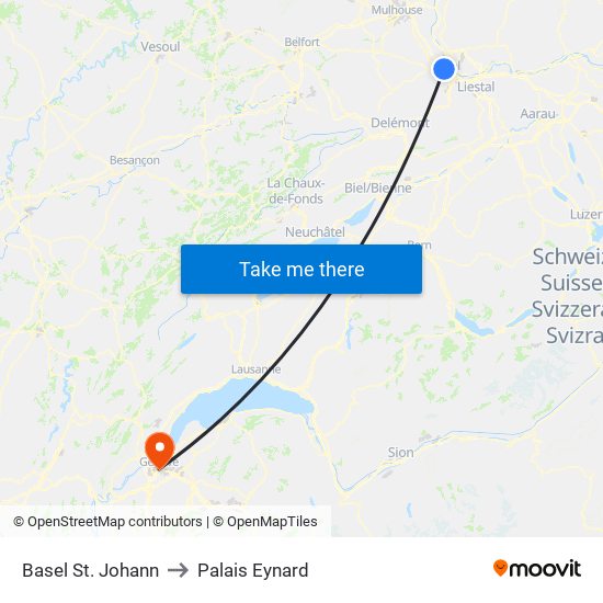 Basel St. Johann to Palais Eynard map