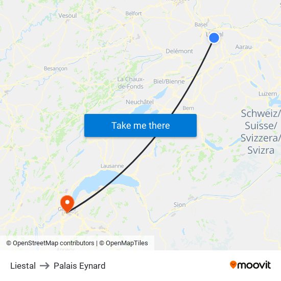 Liestal to Palais Eynard map