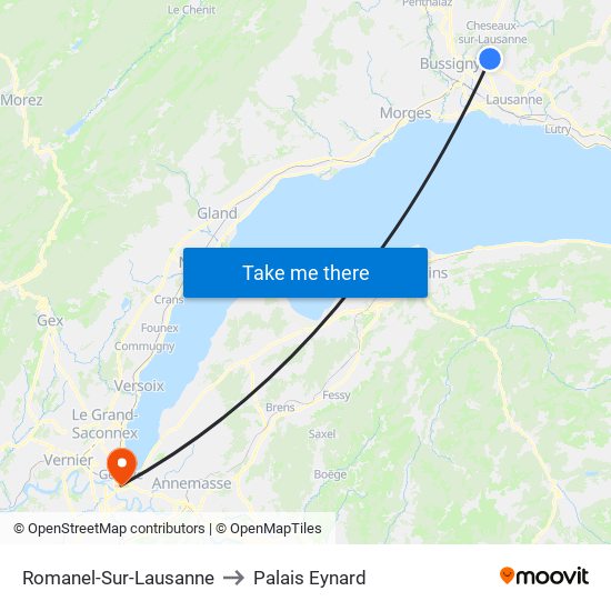 Romanel-Sur-Lausanne to Palais Eynard map