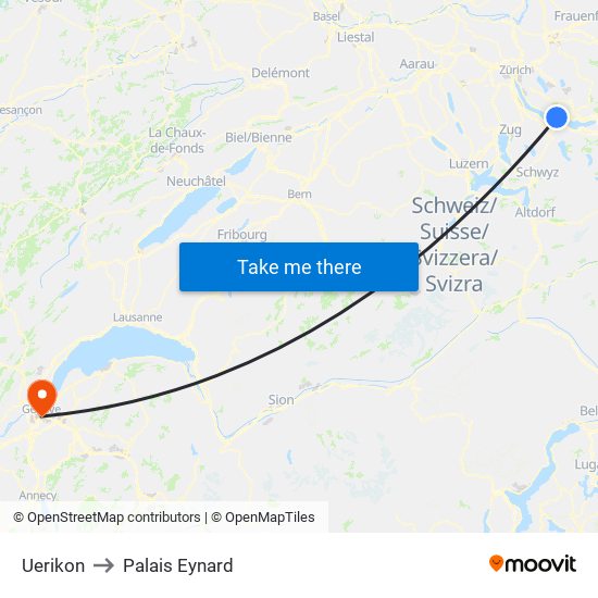 Uerikon to Palais Eynard map