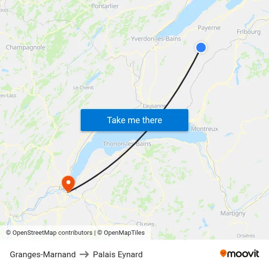 Granges-Marnand to Palais Eynard map
