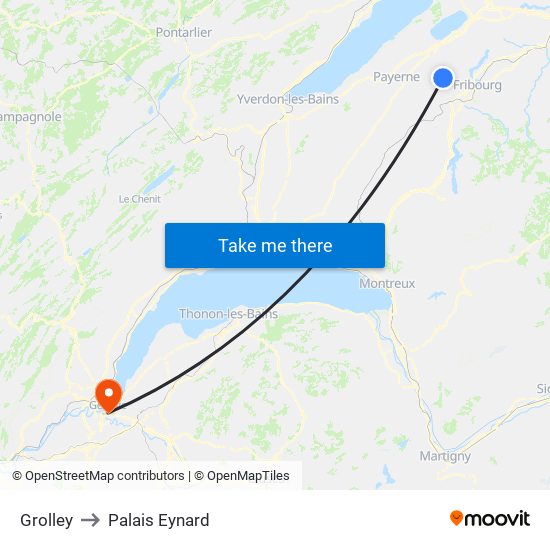 Grolley to Palais Eynard map