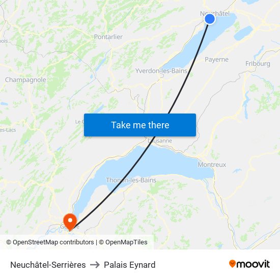 Neuchâtel-Serrières to Palais Eynard map