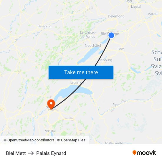 Biel Mett to Palais Eynard map
