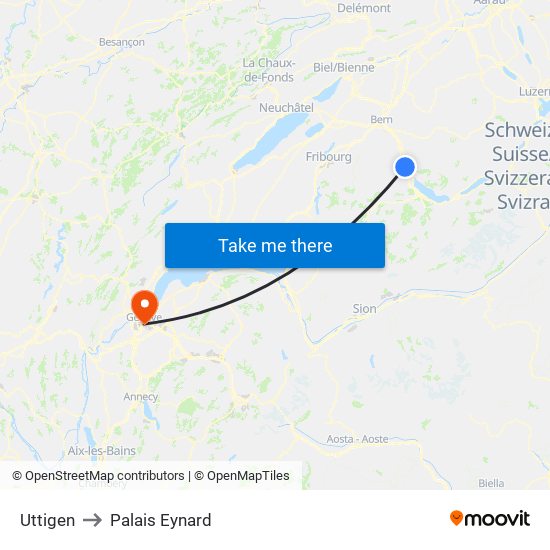 Uttigen to Palais Eynard map