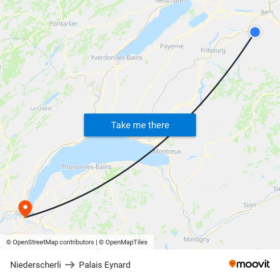 Niederscherli to Palais Eynard map