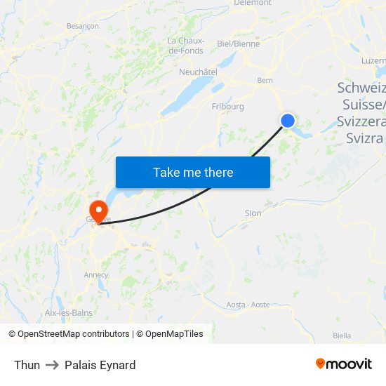 Thun to Palais Eynard map