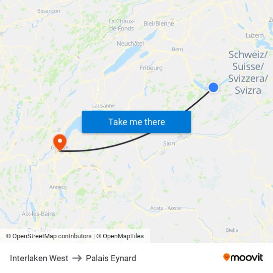 Interlaken West to Palais Eynard map
