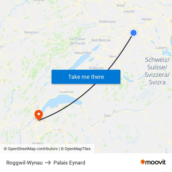 Roggwil-Wynau to Palais Eynard map