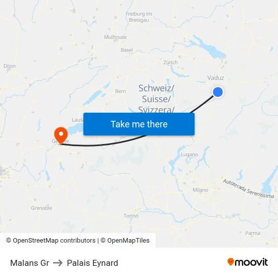 Malans Gr to Palais Eynard map