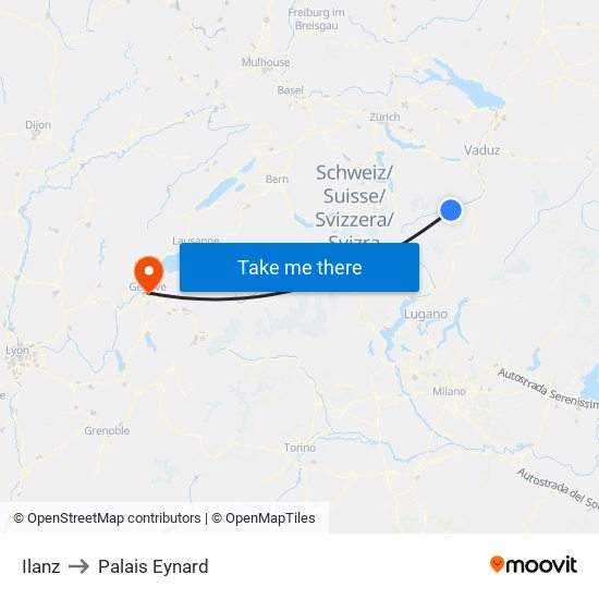 Ilanz to Palais Eynard map