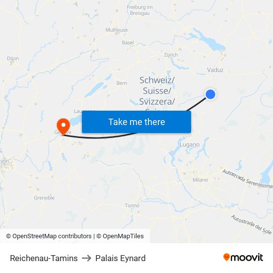 Reichenau-Tamins to Palais Eynard map