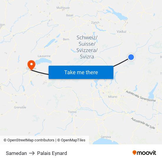 Samedan to Palais Eynard map