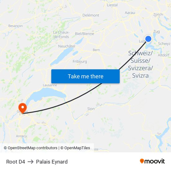 Root D4 to Palais Eynard map