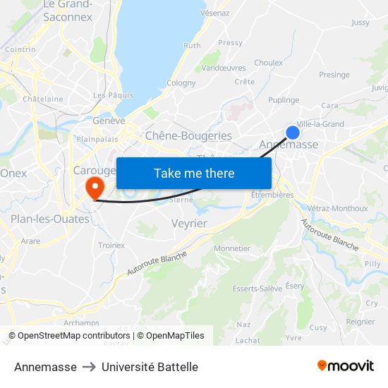 Annemasse to Université Battelle map