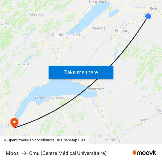 Moos to Cmu (Centre Médical Universitaire) map
