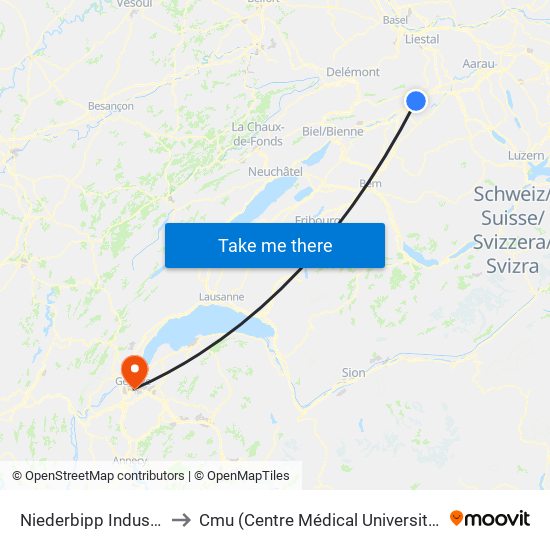 Niederbipp Industrie to Cmu (Centre Médical Universitaire) map