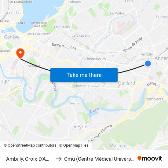 Ambilly, Croix-D'Ambilly to Cmu (Centre Médical Universitaire) map