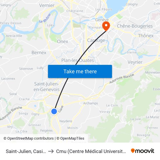 Saint-Julien, Casino to Cmu (Centre Médical Universitaire) map