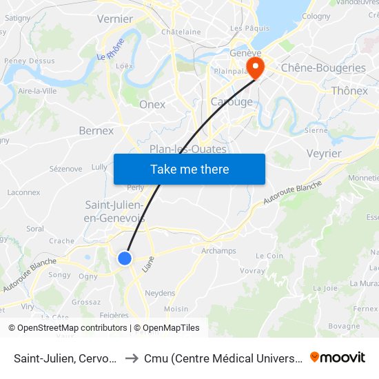 Saint-Julien, Cervonnex to Cmu (Centre Médical Universitaire) map