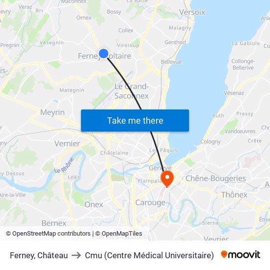 Ferney, Château to Cmu (Centre Médical Universitaire) map