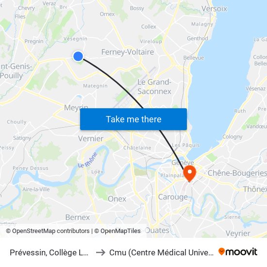 Prévessin, Collège Le Joran to Cmu (Centre Médical Universitaire) map