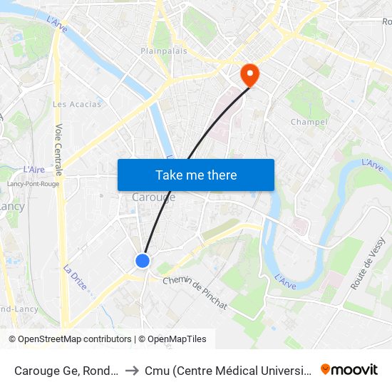 Carouge Ge, Rondeau to Cmu (Centre Médical Universitaire) map