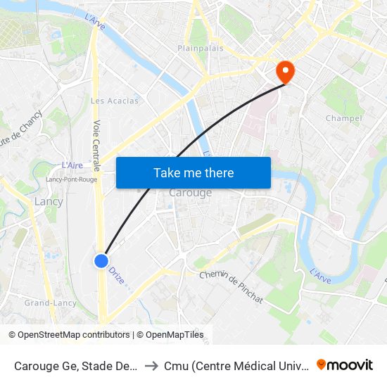 Carouge Ge, Stade De Genève to Cmu (Centre Médical Universitaire) map