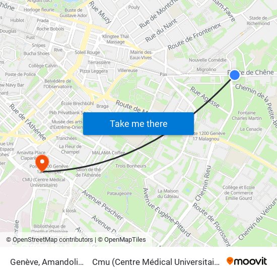 Genève, Amandolier to Cmu (Centre Médical Universitaire) map