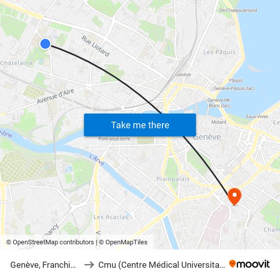Genève, Franchises to Cmu (Centre Médical Universitaire) map