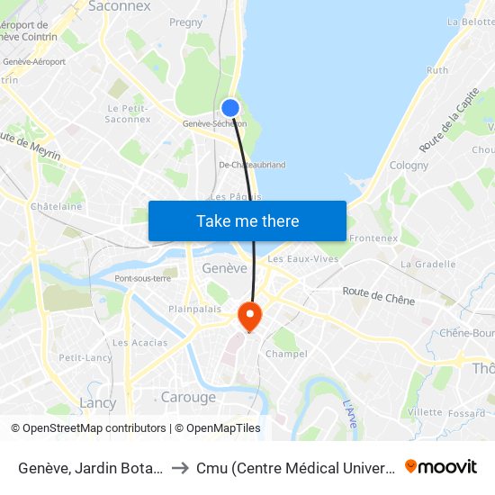 Genève, Jardin Botanique to Cmu (Centre Médical Universitaire) map