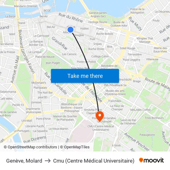Genève, Molard to Cmu (Centre Médical Universitaire) map