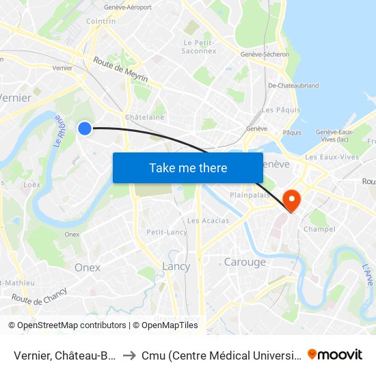 Vernier, Château-Bloch to Cmu (Centre Médical Universitaire) map