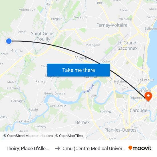 Thoiry, Place D'Allemogne to Cmu (Centre Médical Universitaire) map