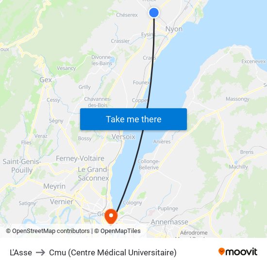L'Asse to Cmu (Centre Médical Universitaire) map