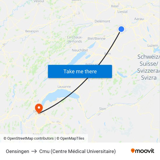 Oensingen to Cmu (Centre Médical Universitaire) map