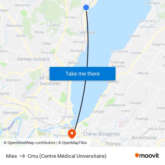 Mies to Cmu (Centre Médical Universitaire) map