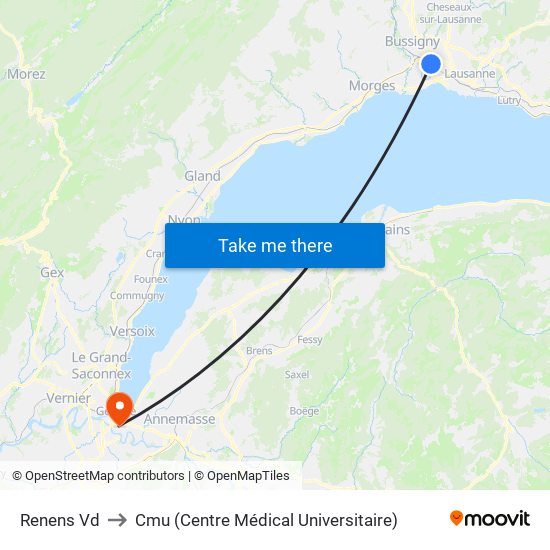 Renens Vd to Cmu (Centre Médical Universitaire) map